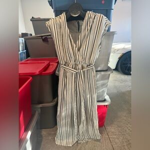 Striped V-Neck Cinched Waist Women’s Dress - Black & White p12